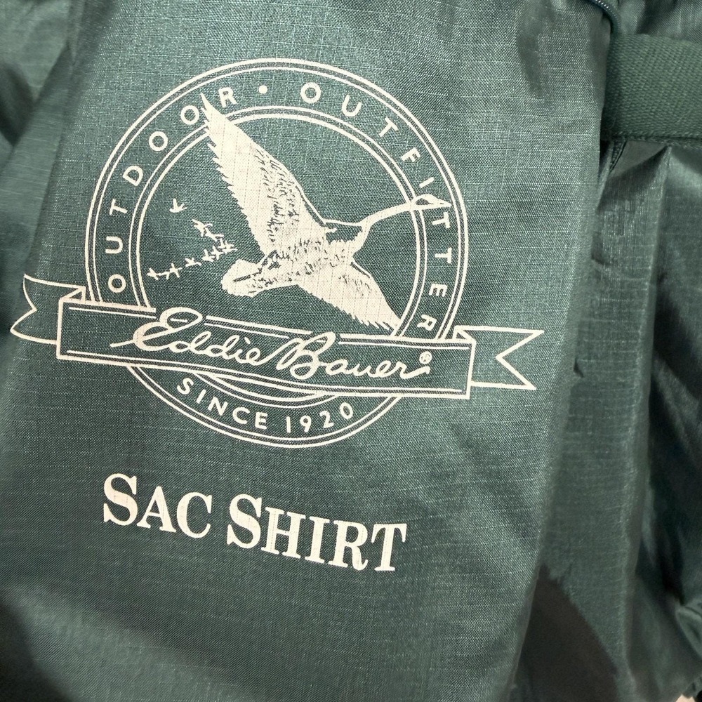 Vintage Eddie Bauer Jacket Mens Large Green Sac Shirt Nylon Windbreaker 80s 90s - Picture 5 of 14